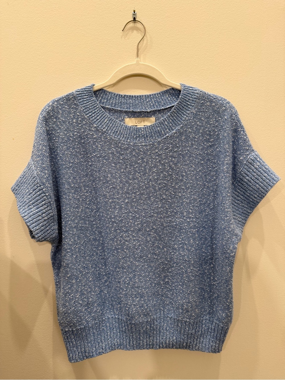 LOFT Heathered Light Blue Short-Sleeve Crewneck Sweater